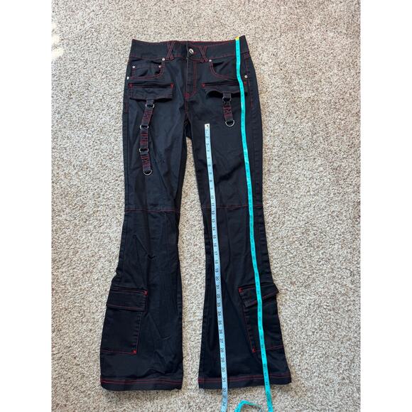 HOT TOPIC Tripp NYC Womans Jeans/Pants, Black with Red stitching; Flare, Y2K - Picture 6 of 10